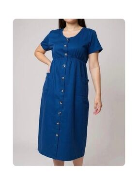 ★ Dressbarn Boho Rustic Festival Pullover with Pockets Midi Dress - Blue ★